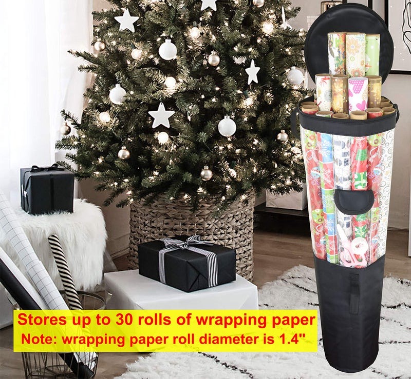 Freegrace Gift Wrap Organizer | Large 9" x 40.9" Wrapping Paper Rolls Storage Bag | Tearproof & Space Saving Under Bed Gift Bag Organization (Black) - Image 2